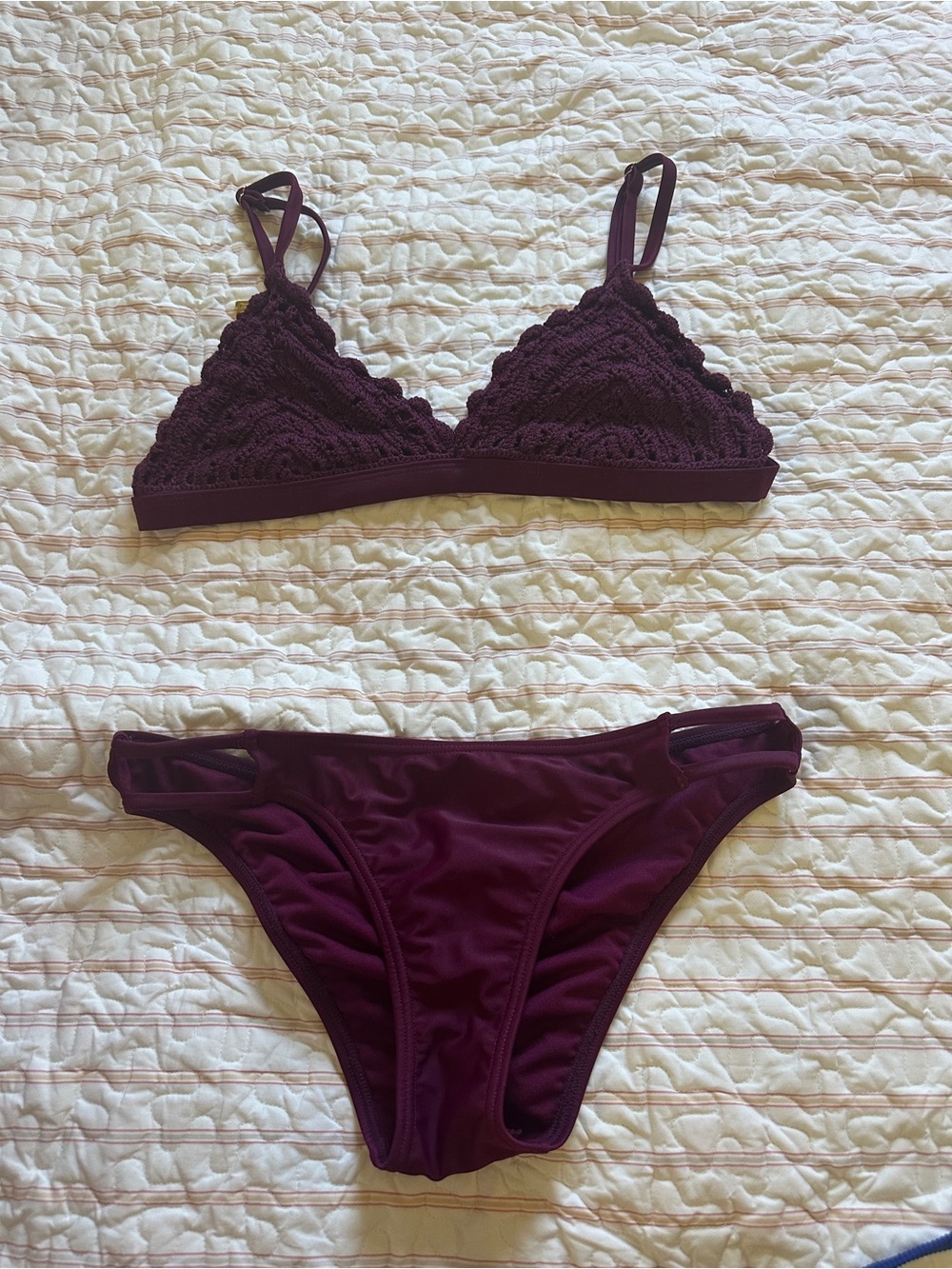 Xhilaration Crochet Triangle Bikini Set in Plum